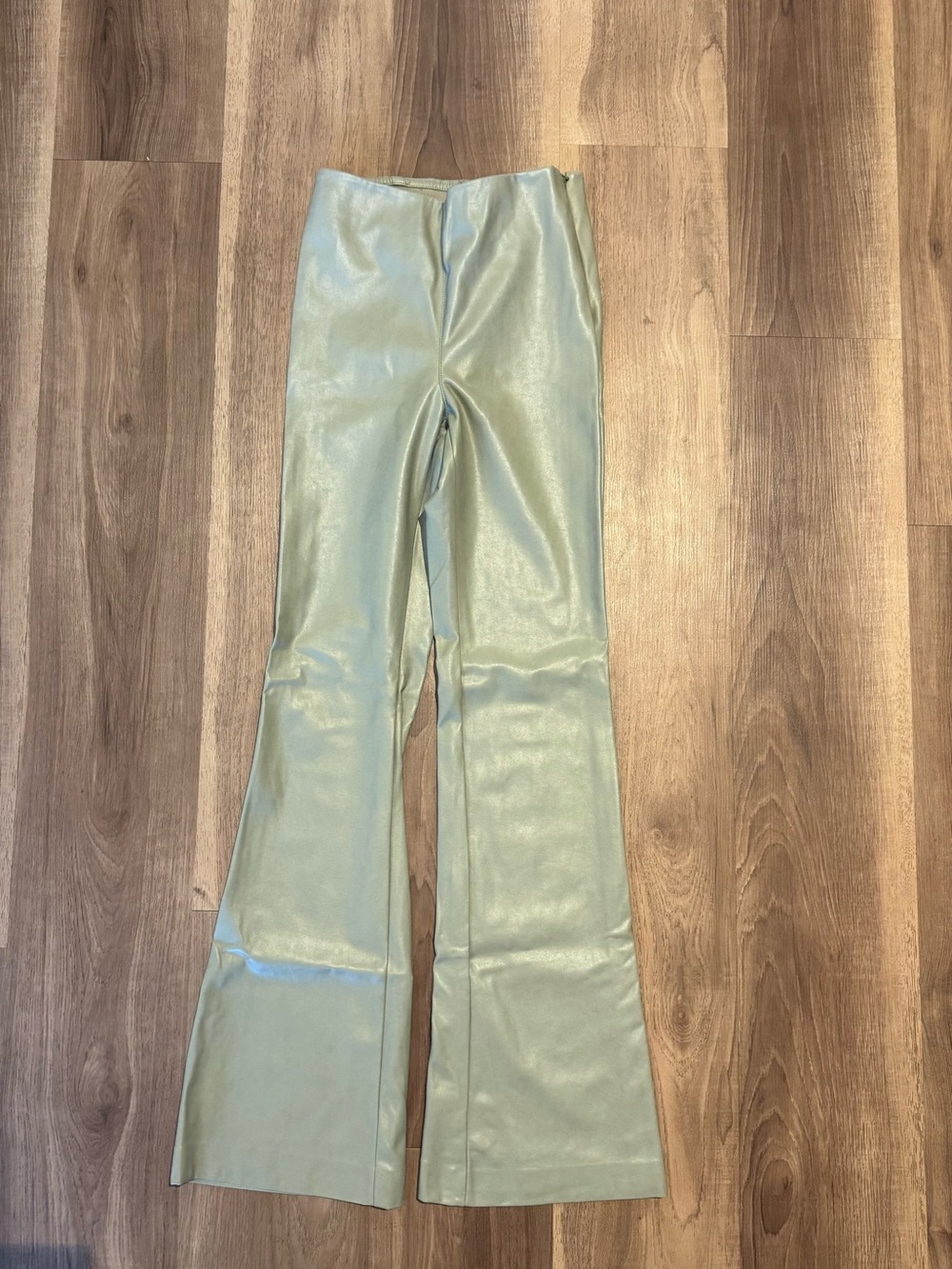 Aritzia Mint Green Faux Leather Flare Pants